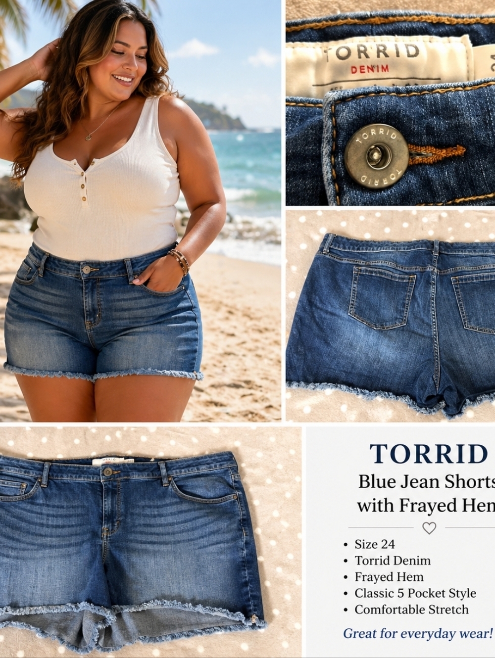Torrid Blue Jean Shorts | Size 24 | Frayed Hem - Picture 2 of 14
